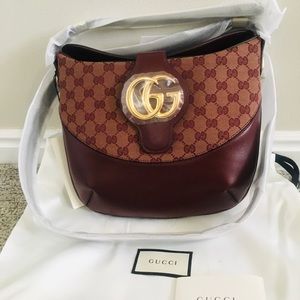 New Authentic Gucci Medium GG Canvas & Leather Shoulder Bag
